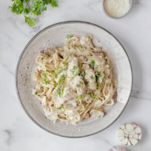 pasta dish on white ceramic bowl